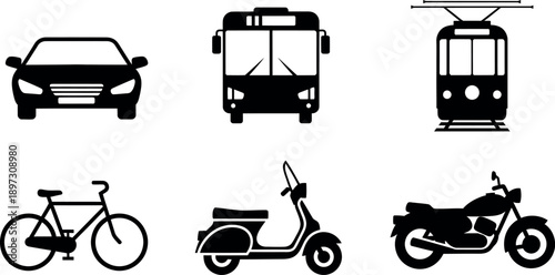 Various transportation modes silhouette