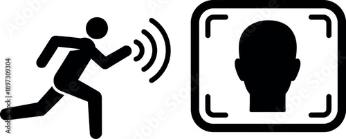 Person running towards facial recognition scanner