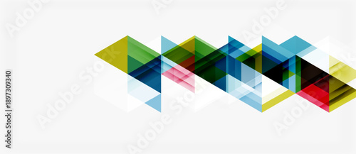 Abstract geometric shapes overlap, creating vibrant colorful pattern. Minimalist design with transparency effects. Modern visual element.