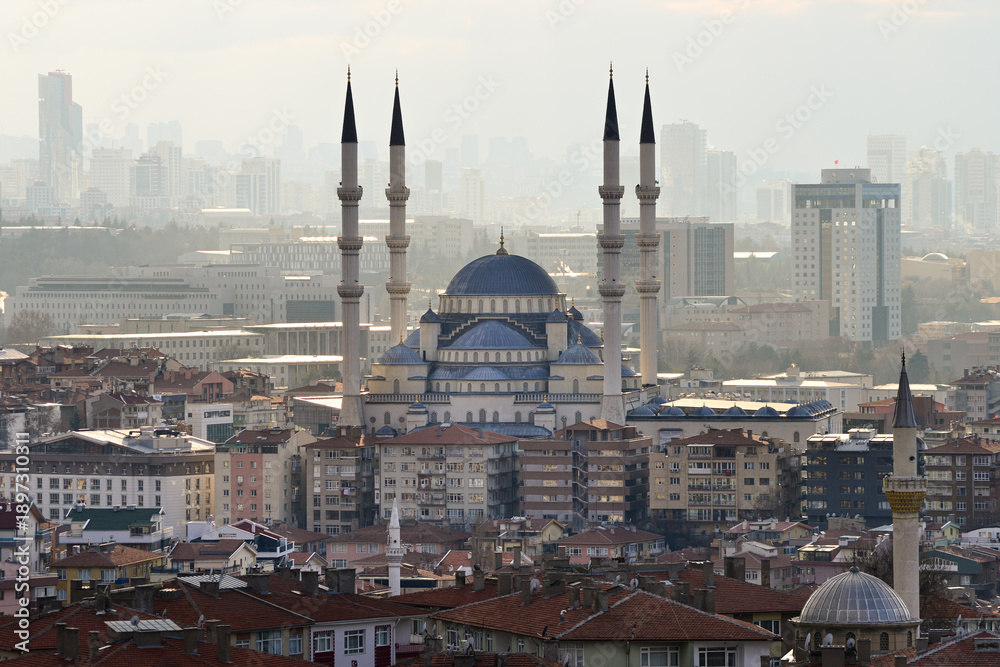 Fototapeta premium Kocatepe Mosque in Ankara, the capital city of modern Turkey (Türkiye)