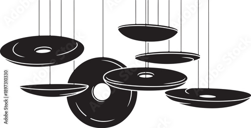 Modern Black Chandelier with Multiple Round Light Fixtures Hanging