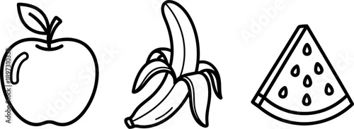 Fresh fruits apple banana and watermelon