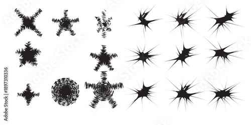 Collection of abstract starburst and explosion shapes.