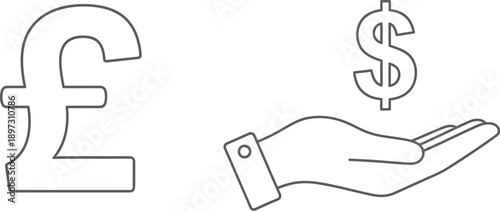 Pound symbol and hand holding dollar sign
