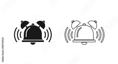Two alarm clock icons one filled and one outlined in black silhouette