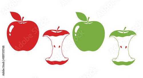 Colorful apples and apple cores depicted in a striking silhouette