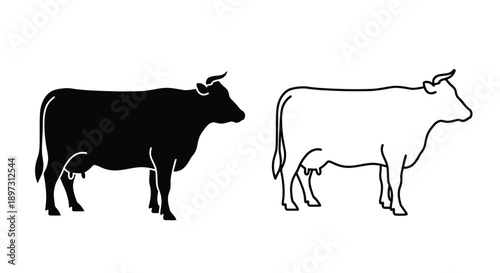 Black and white cow depictions contrasting forms in a graphic silhouette