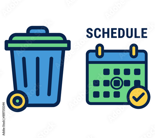 Waste bin and schedule icon: a calendar and a trash bin symbolizing planning and waste management respectively