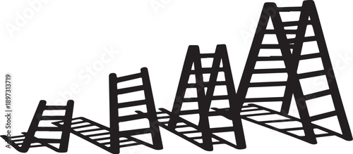 Black ladders in various sizes on white background illustration