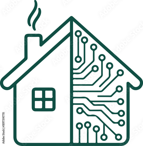 Smart home technology concept with house outline and integrated circuit board vector