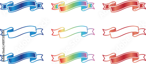 リボンフレーム豪華カラーセット 波打つバナー・見出し装飾 虹色・メタリック・ベクター素材