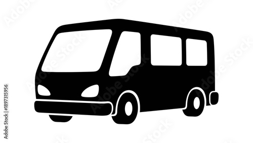 Black silhouette of a minibus on a white background