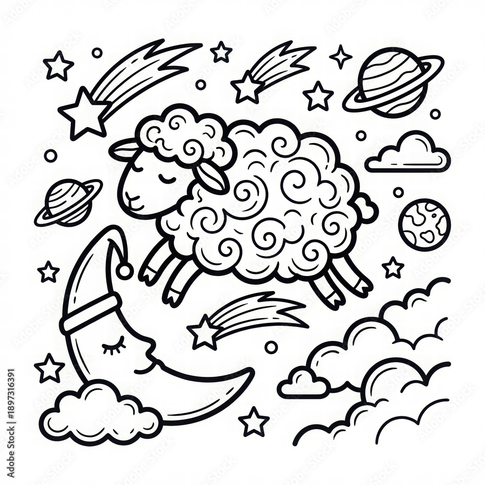 Fototapeta premium Whimsical Sheep Coloring Page for All Ages