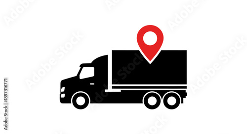Delivery truck with location marker for logistics and transportation