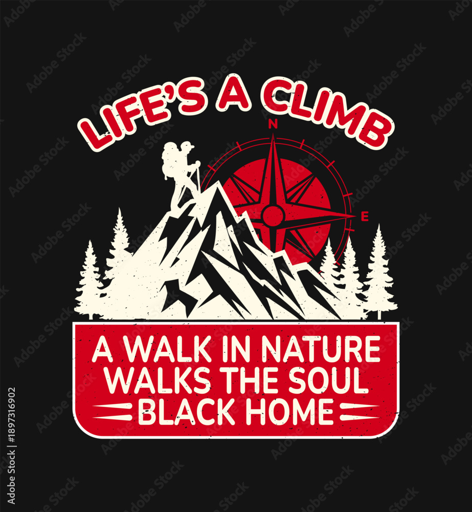 Naklejka premium Vintage Mountain Hiking Quote T-Shirt Design with Nature Typography Template