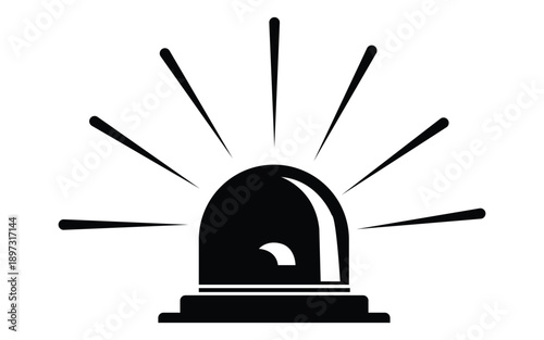 Emergency alarm siren icon with flashing warning light rays isolated in black silhouette design