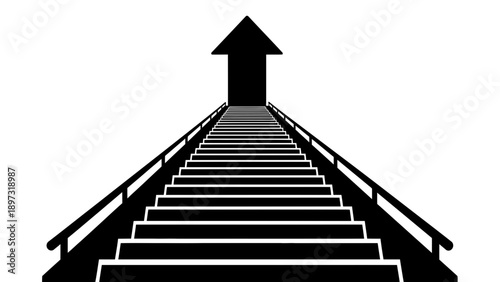 Stairway leading upwards with an arrow pointing to success and growth