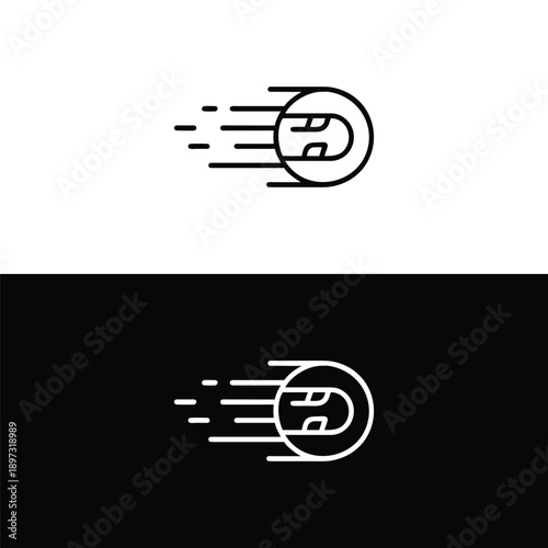 A clean line art icon illustrating a circular element or letter 'C' combined with dashed lines, conveying digital data flow and swift communication.