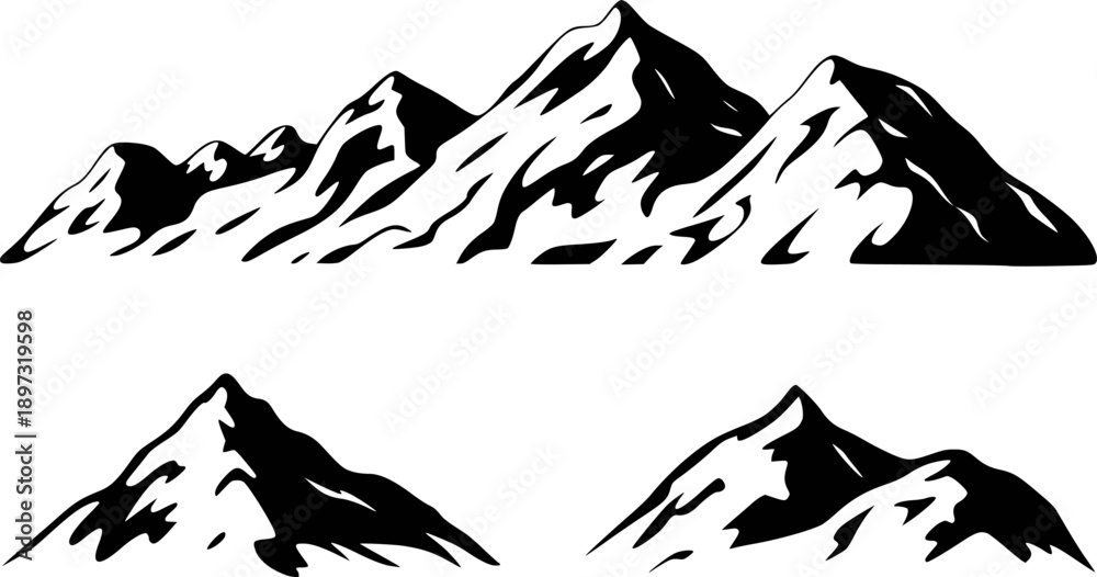Naklejka premium Stylized Black and White Mountain Range Silhouettes