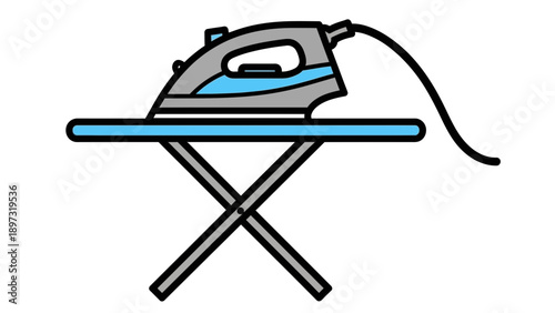 Ironing board with electric iron on top for laundry and household chores