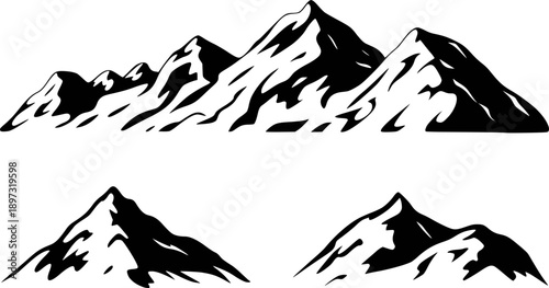 Stylized Black and White Mountain Range Silhouettes
