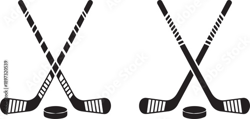 Crossed hockey sticks and puck vector illustration