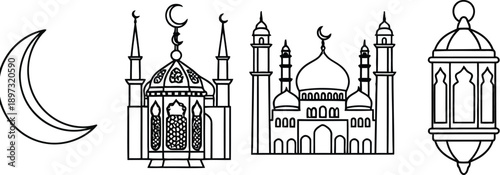  Intricate silhouette of mosque minarets and domes for Islamic background