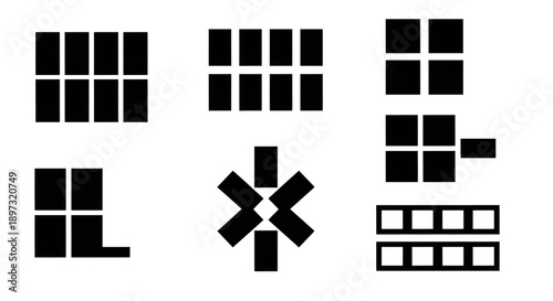 Diverse grid layout and content arrangement icons for structured information display.