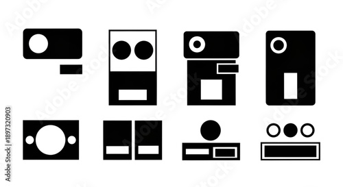 Camera lens module and photography hardware icon set for mobile design
