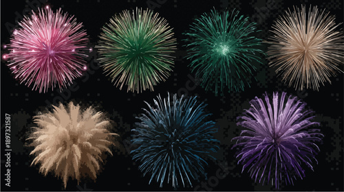 Vibrant Fireworks Burst Over Dark Night Sky.