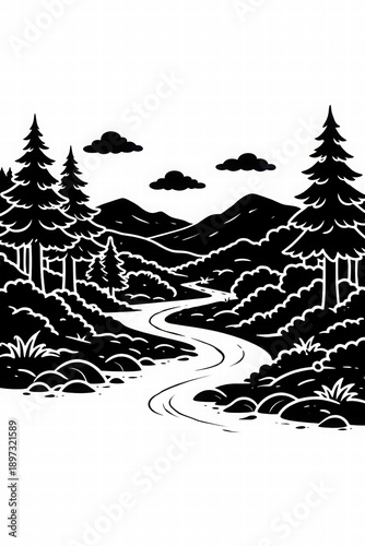 Wallpaper Mural Serene Black and White Landscape Illustration Torontodigital.ca