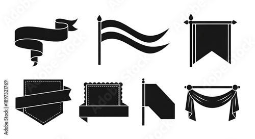 Decorative flag banner and vintage shield ribbon elements  for design