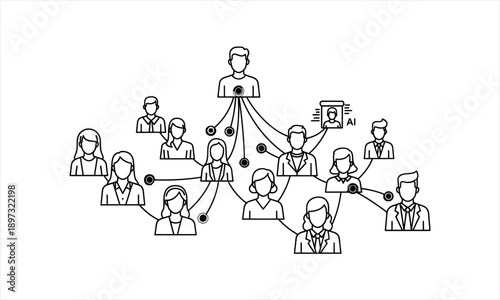 Network of connected people illustrating business organization and social connections.