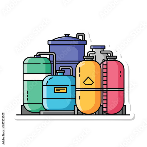 Colorful Industrial Tanks and Equipment Illustration.