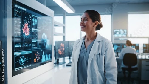 Wallpaper Mural Woman scientist in lab coat looking forward in laboratory, scientific research. Torontodigital.ca