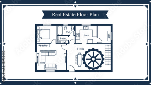 Real estate floor plan of a modern house with various rooms