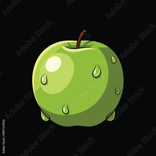 Fresh Green Apple with Water Droplets.