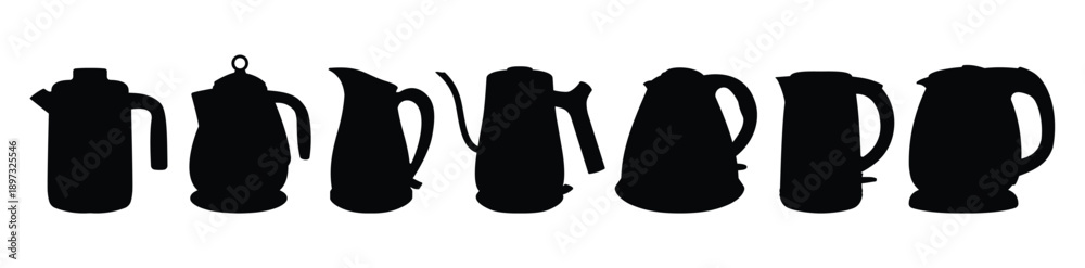Obraz premium Electric kettle water heater silhouette set isolated on white background vector illustration
