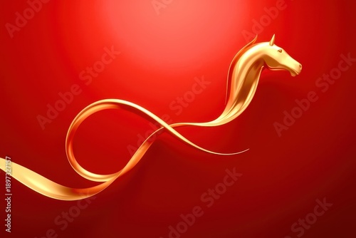 A horse is depicted in a red background with a long, flowing mane