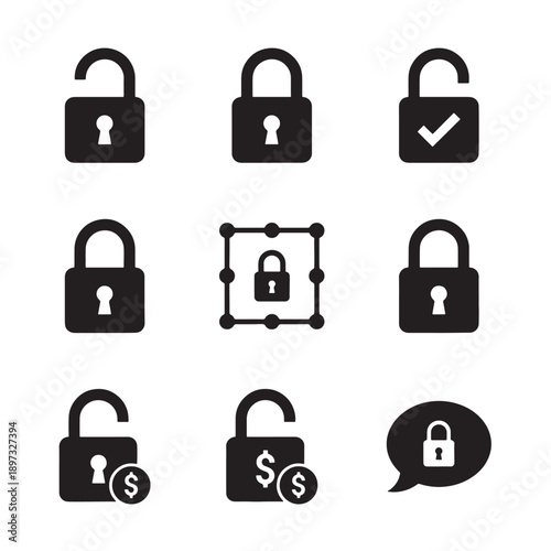 Minimal Lock and Security Icon Set Bold Black Silhouette UI Pack