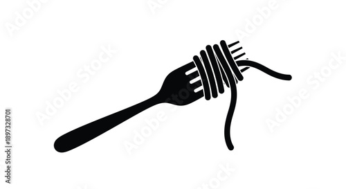 Fork with spaghetti a simple black and white food illustration silhouette