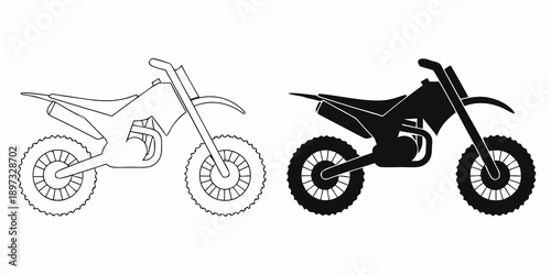Two depictions of a dirt bike one outlined and one silhouetted