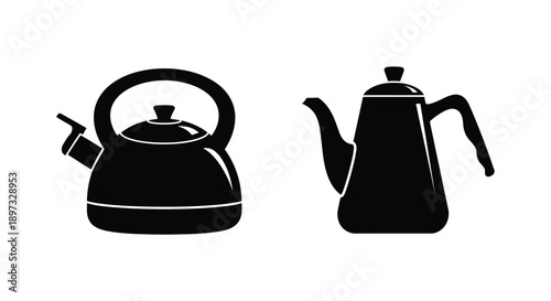 Two vintage kettles in black a striking and simple silhouette
