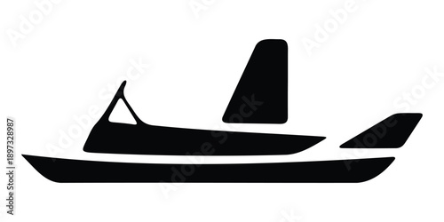 Black silhouette of a sleek modern speedboat or motorboat vessel