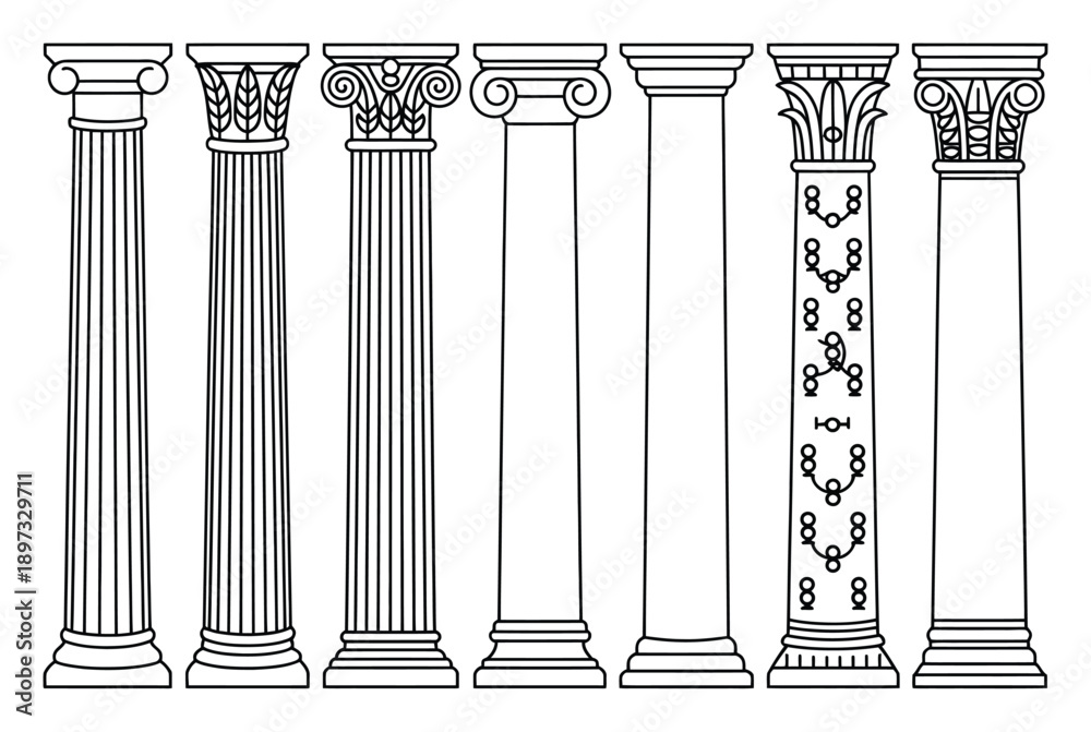 Naklejka premium Classical Greek Column Pillars Vector Illustration