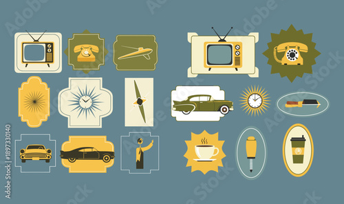 Various technological devices and tools illustrated in a stylized graphic design layout on a blue background from a direct viewpoint