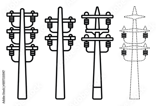 Electricity Pylon Vector Illustration Set