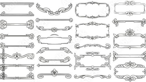 Elegant Ornate Vintage Decorative Borders and Frames Collection Black And White Design
