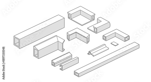 Collection of various 3D rectangular shapes and frames.