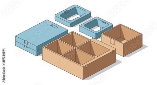 Assorted Cardboard Boxes and Packaging Materials.